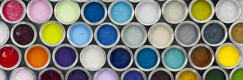 Paint tin samples, multicoloured.